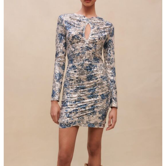 MAJE Raquine Sequined‎ Ruched Mini Dress NWT Sz 36 - Picture 1 of 7